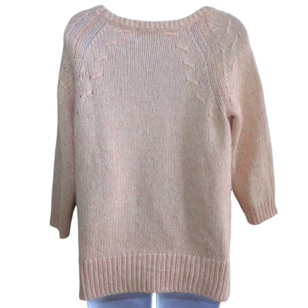 Alpaca Ann Taylor Pink Knit Sweater Ribbed Crewneck Side Vents Relaxed Fit S - Picture 2 of 8